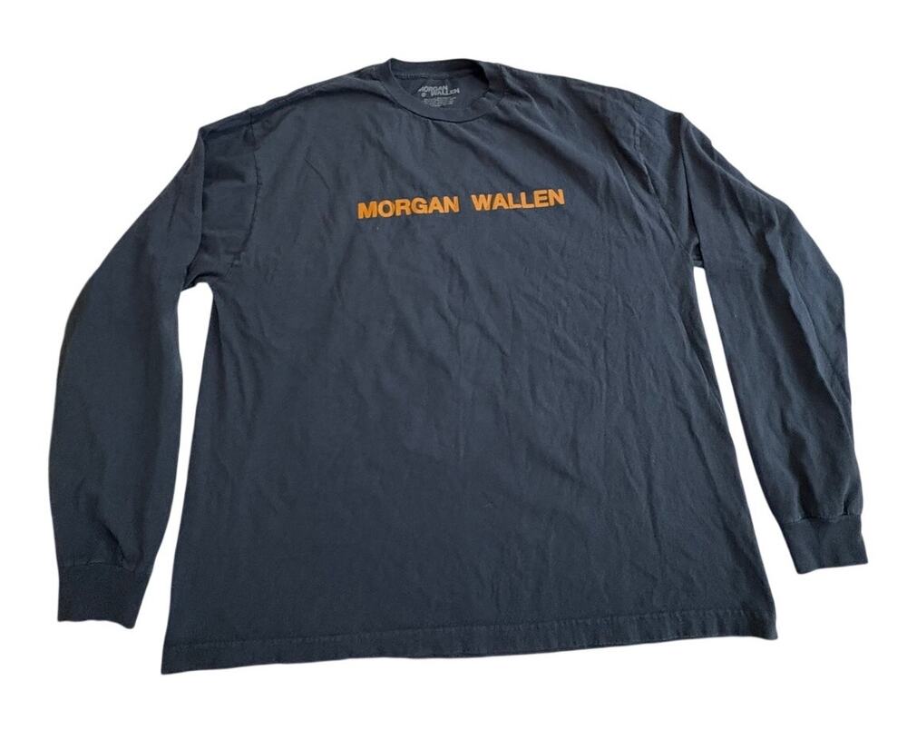 Morgan Wallen Official Merch Long Sleeve T-Shirt Black Photo Flames Mens 3XL